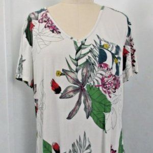 Soma Sleep Shirt Nightgown Large Floral Tropical Short Sleeves Cool Nights